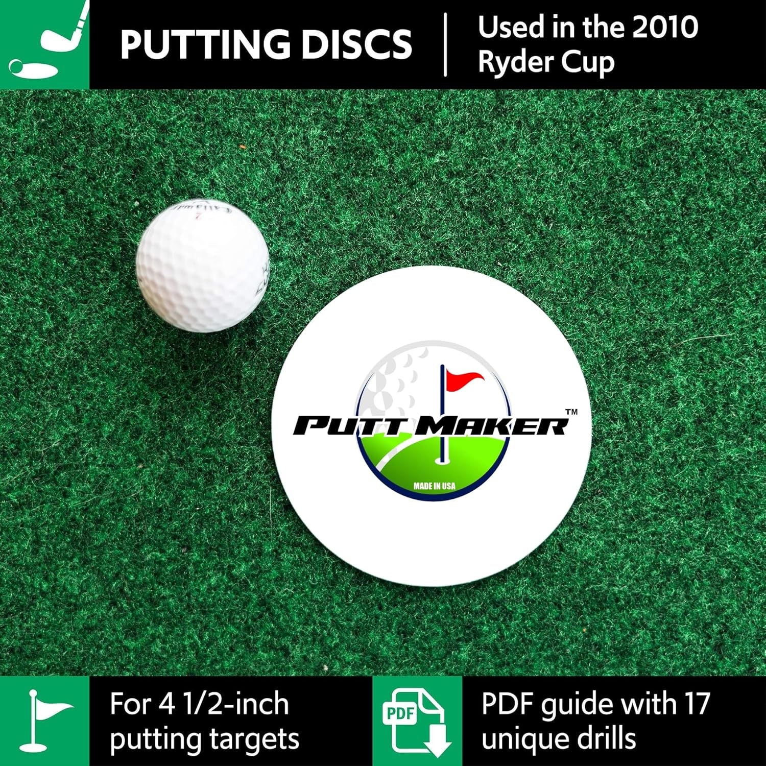 Putting Discs 4-Pack, Stocking Stuffer for Golfers, Golf Training Disk Accessories, Practice Aid for Green or Indoor, Flat Cup Ghost Hole Works Great as Golf Simulator Hole: Made in USA