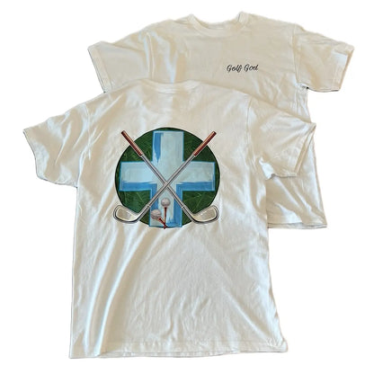 Golf God Cross Summer Collection Tee White Breathable Stylish Tshirt Letters Cartoon