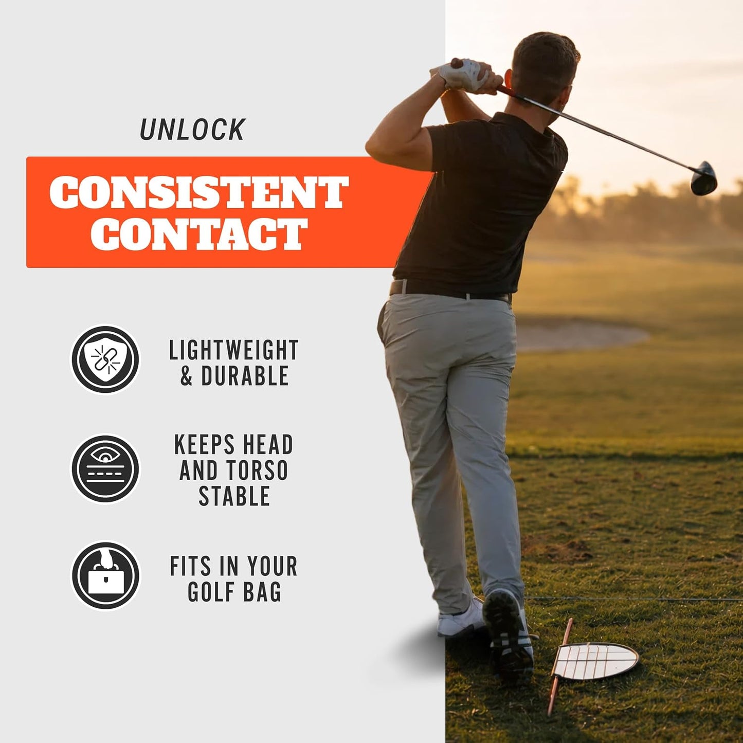 Alignment Mirror with 2 Alignment Rods, Portable Golf Training Aid for Swing and Putting Practice, Indoor or Outdoor Golf Tool and Mirror Trainer for Consistent Setup and Backswing