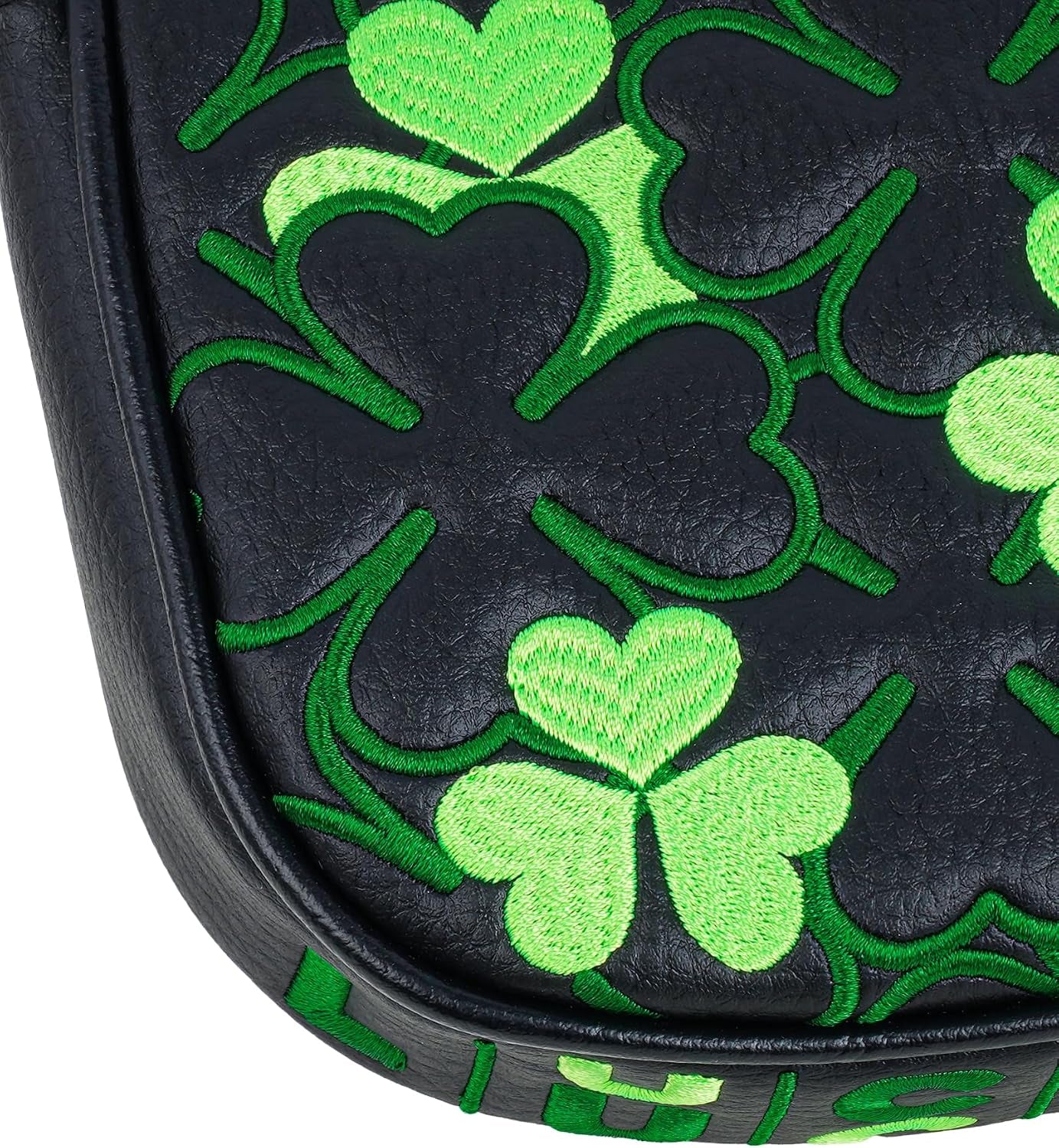 Golf Putter Covers Mallet Putter Headcover Magnetic Closure, Shamrock Putter Cover Headcover Black Leather Mallet Putter Covers for 2 Ball Putter