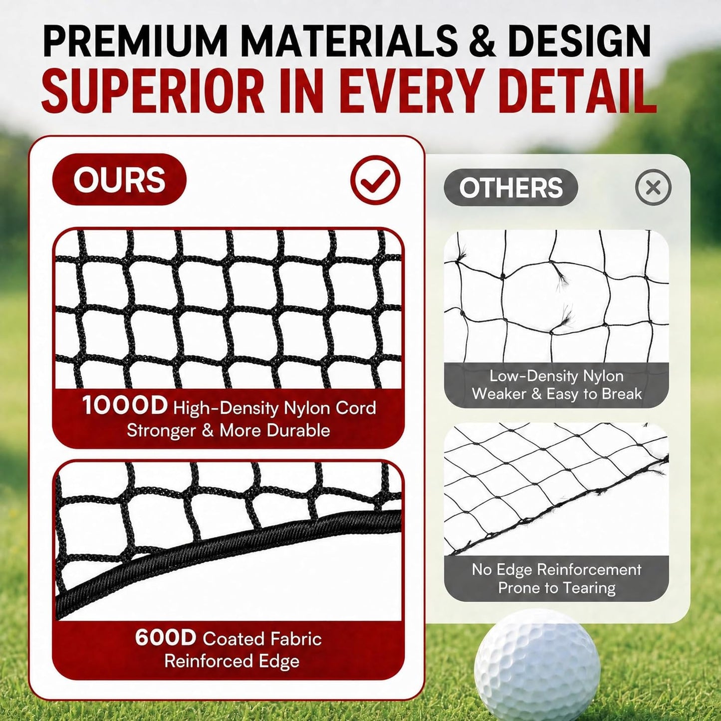 Golf Net,7Ft,10Ft,15Ft,20Ft,25Ft, 30Ft, 40Ft Golf Practice Net,Sports Practice Barrier Net, Heavy Duty Ball Netting Golf Hitting Net, DIY Ball Net,Baseball Net Hockey Net and Chipping Net