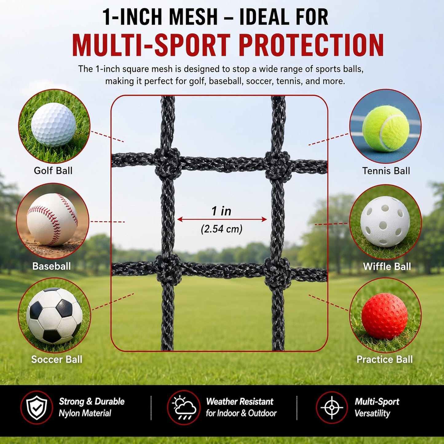 Golf Net,7Ft,10Ft,15Ft,20Ft,25Ft, 30Ft, 40Ft Golf Practice Net,Sports Practice Barrier Net, Heavy Duty Ball Netting Golf Hitting Net, DIY Ball Net,Baseball Net Hockey Net and Chipping Net
