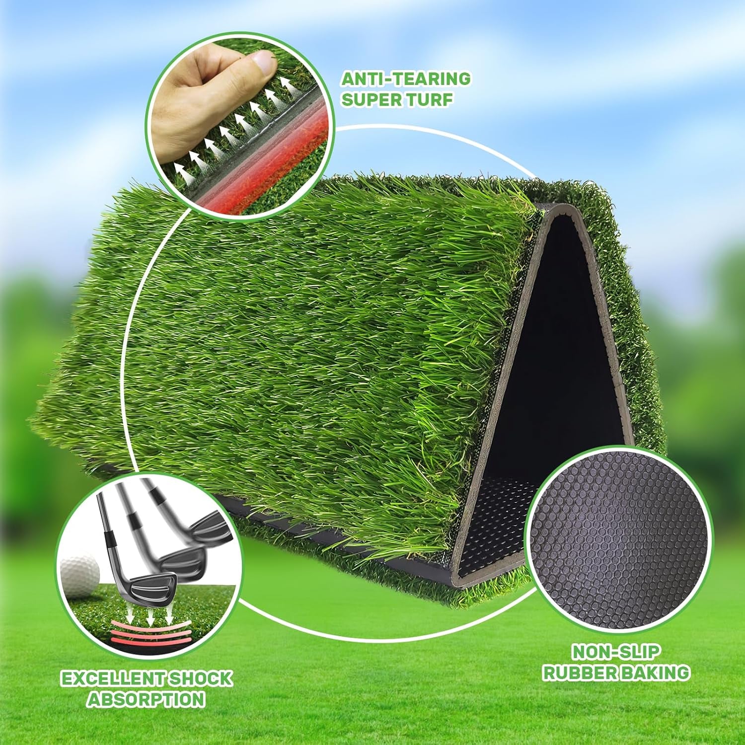 COSPOPTIC Golf Hitting Mat with Swing Path Feedback, Heavy-Duty Rubber Base Anti-Slip Golf Training Mat, Extra Replaceable Surface, Portable Practice Mat for Home Office Garage Yard Indoor Outdoor