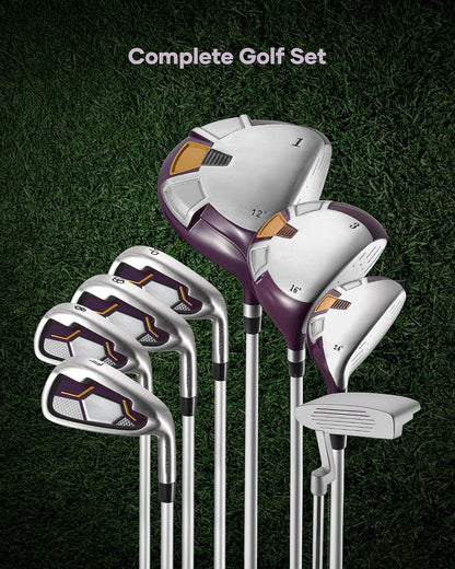 Golf Clubs Womens Golf Clubs 8 Pieces Golf Club Set with Head Cover Stand Bag Includes #1 Driver & #3 Fairway Wood & #4 Hybrid & #7#8#9#P Irons