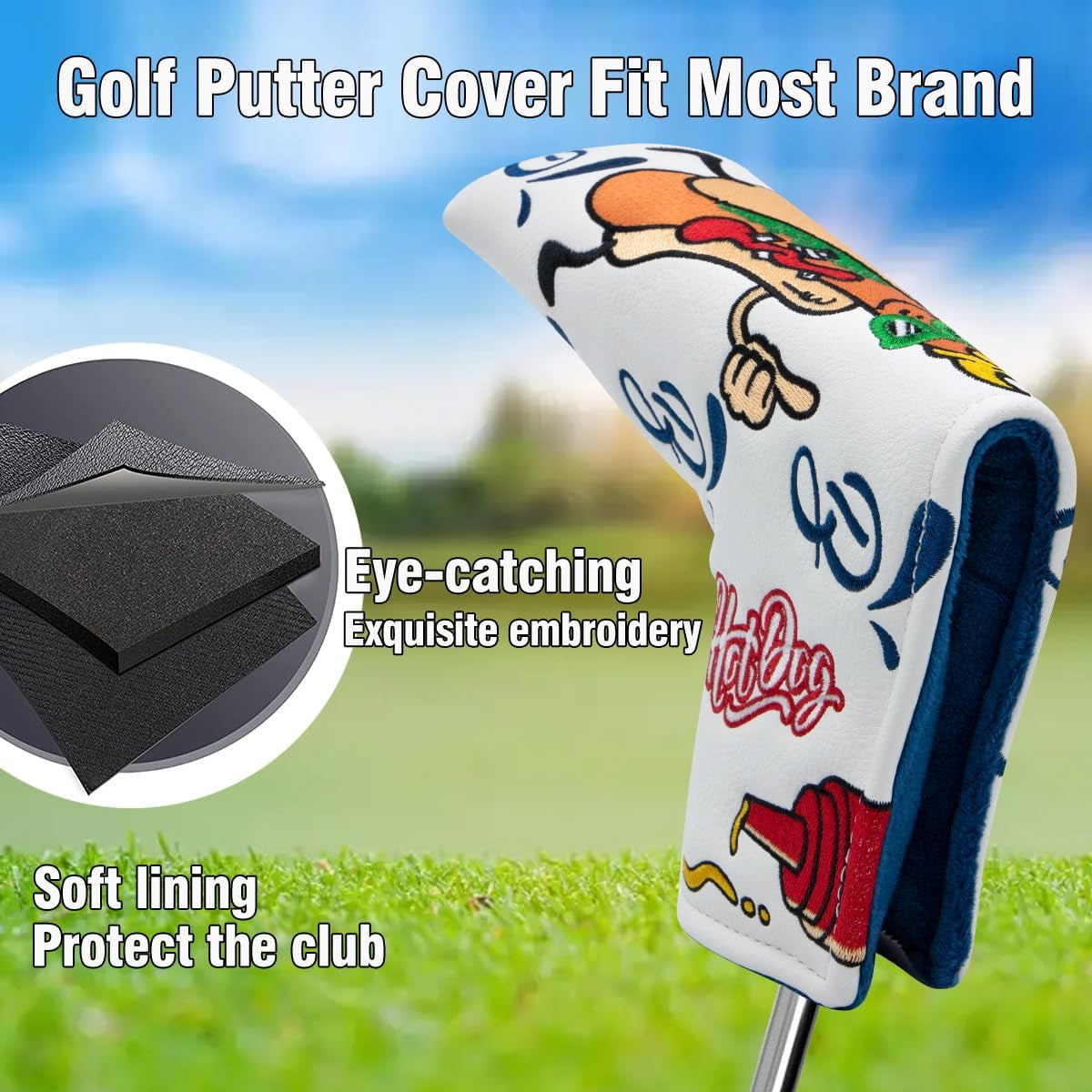 Putter Covers Hotdog Mallet Putter Headcover Blade Putter Covers Leather Golf Headcover with Magnetic Golf Club Cover for All Brand