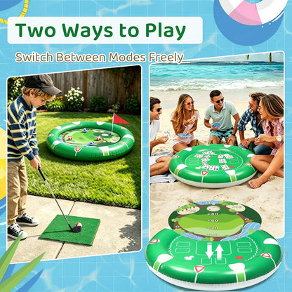 2 in 1 Kids Inflatable Golf Pool Set with Floating Poker Table Pool Game | Golf Water Chipping Game & Card Games, Summer Outdoor Golf Toys Gift for Boys Girls Teen Adults Family Yard Swimming Party