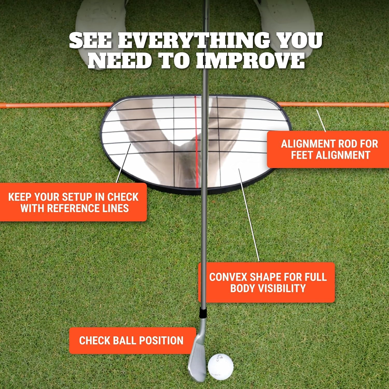 Golf Training Aid Bundle – Includes the Putting Thing for Stroke Accuracy & Alignment Mirror with 2 Rods for Improved Swing Setup, Posture, and Consistent Alignment for Better Golf Performance