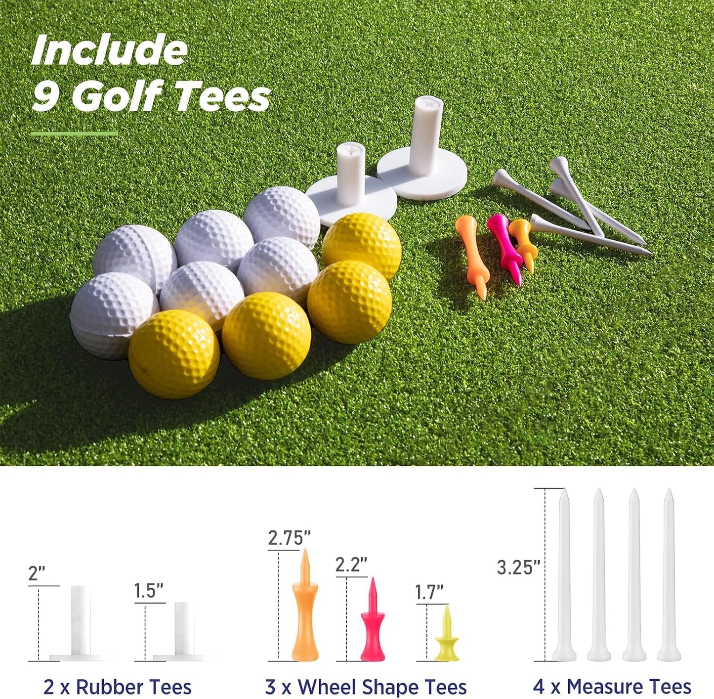 10X7Ft All in 1 Golf Practice Net & 5X5Ft Golf Hitting Mats Practice with 10 Golf Balls, 9 Golf Tees, Golf Hitting Training Aids for Backyard Driving Chipping Indoor Outdoor Training