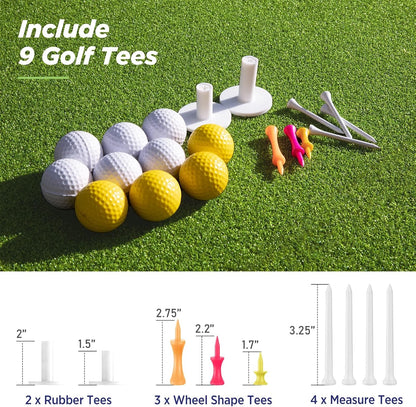 10X7Ft All in 1 Golf Practice Net & 5X5Ft Golf Hitting Mats Practice with 10 Golf Balls, 9 Golf Tees, Golf Hitting Training Aids for Backyard Driving Chipping Indoor Outdoor Training