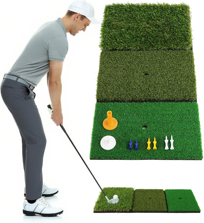 Golf Hitting Mat,Dual-Turf and Tri-Turf Portable & Foldable Golf Mat,Artificial Turf Golf Training Aids for Hitting,Swing & Putting-Ideal Golf Practice Mat for Indoor/Outdoor Use