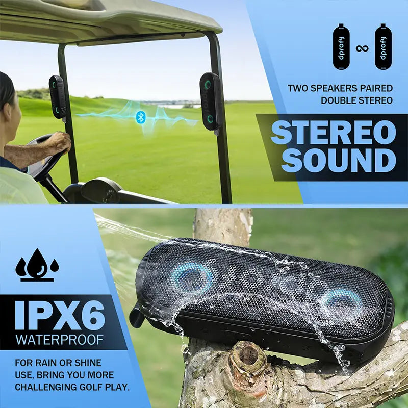 Dprofy New Play 2 Rounds of Golf Magnetic Bluetooth Golf Speaker Golf Cart Speaker Stereo Sound Portable Pro Wireless Waterproof Speaker with Rich Bass Golf Accessories Golf Gifts (With Light)