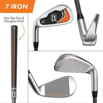 PGA Tour Youth Golf Club Set for Ages 8-12 & 12+ (4’8”–5’10”), Right and Left-Handed Kids Golf Sets – Beginner Junior Golf Clubs with Lightweight Stand Bag, Mallet Putter, Hybrid, Driver