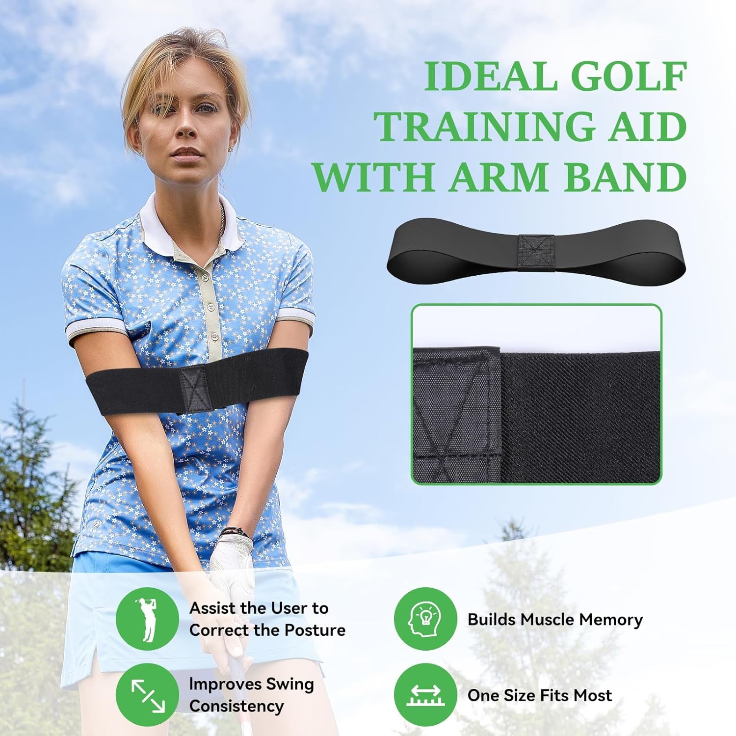 Golf Swing Training Aid, Retractable Golf Grip Trainer for Golf Training, Golf Swing Trainer with Arm Band for Warm-Up, Right-Handed Grip Trainer Golf Club for Indoor & Outdoor Use