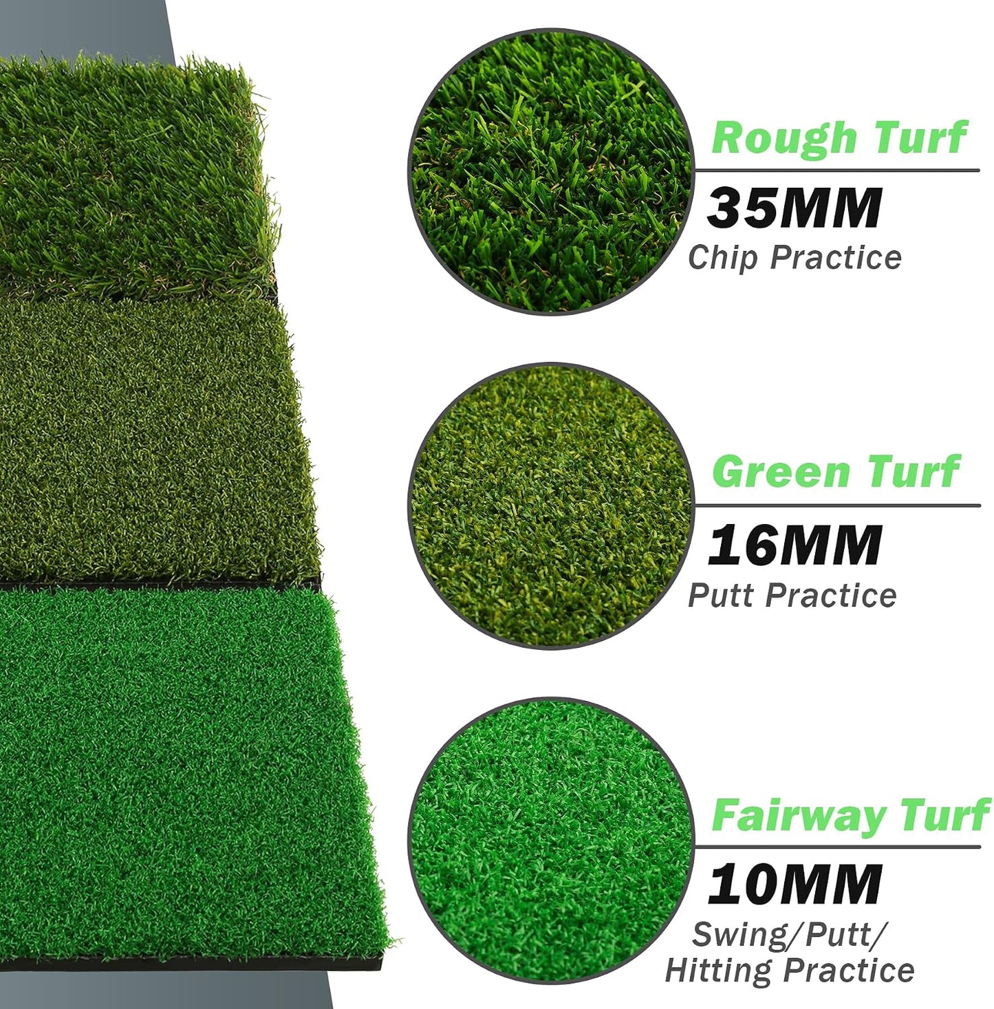 Golf Hitting Mat,Dual-Turf and Tri-Turf Portable & Foldable Golf Mat,Artificial Turf Golf Training Aids for Hitting,Swing & Putting-Ideal Golf Practice Mat for Indoor/Outdoor Use