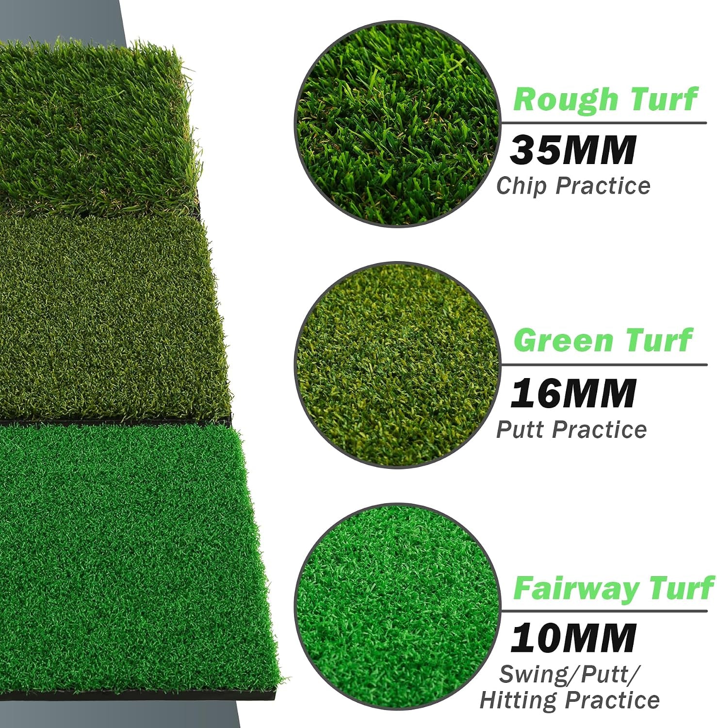 Golf Hitting Mat,Dual-Turf and Tri-Turf Portable & Foldable Golf Mat,Artificial Turf Golf Training Aids for Hitting,Swing & Putting-Ideal Golf Practice Mat for Indoor/Outdoor Use