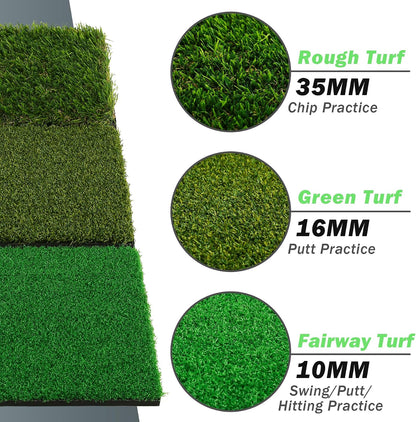 Golf Hitting Mat,Dual-Turf and Tri-Turf Portable & Foldable Golf Mat,Artificial Turf Golf Training Aids for Hitting,Swing & Putting-Ideal Golf Practice Mat for Indoor/Outdoor Use