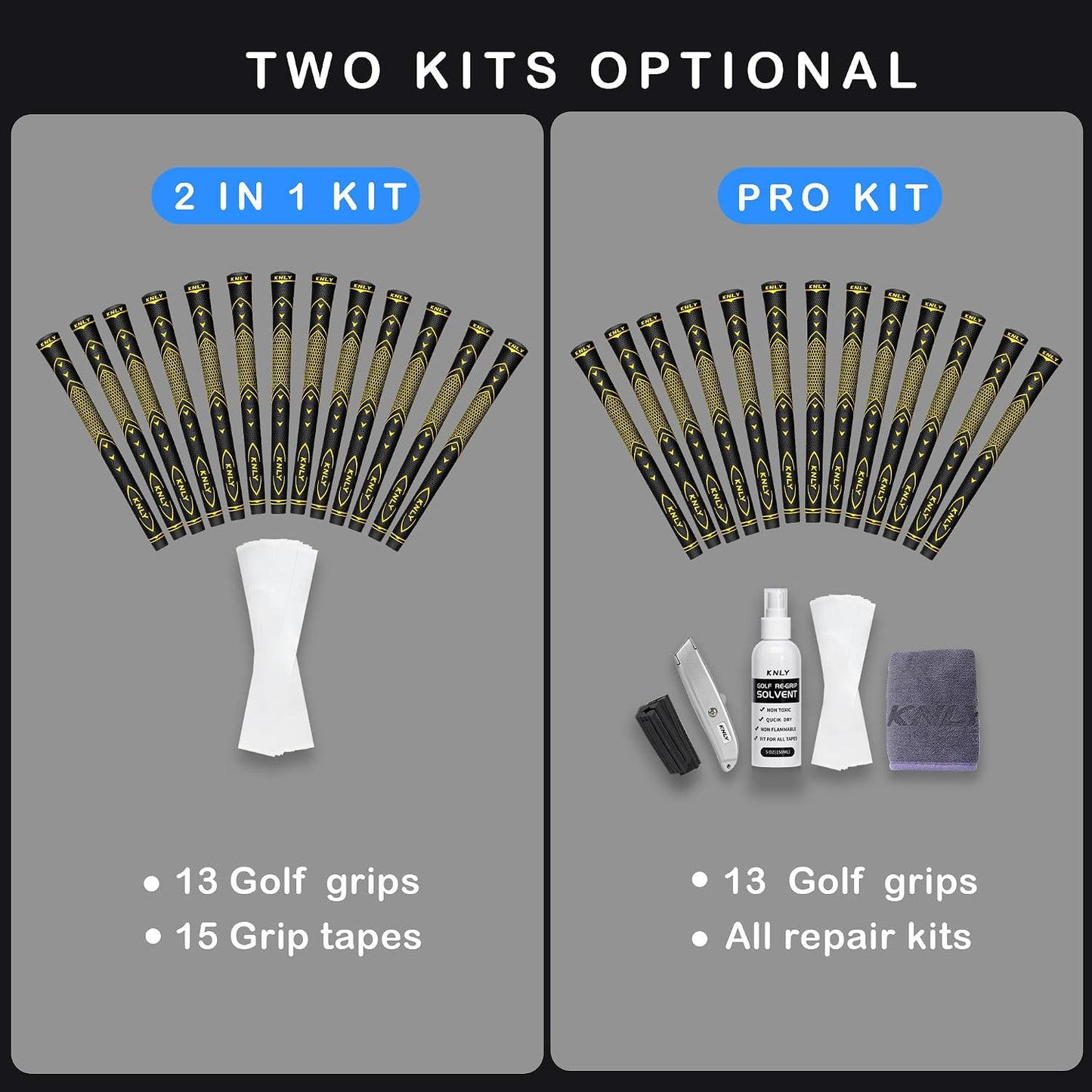 Golf Grips 13-Pack High-Performance | All-Weather Anti-Slip Rubber for High Traction & High Feedback Golf Club Grips | Includes 15 Tapes or Complete Repair Kit.