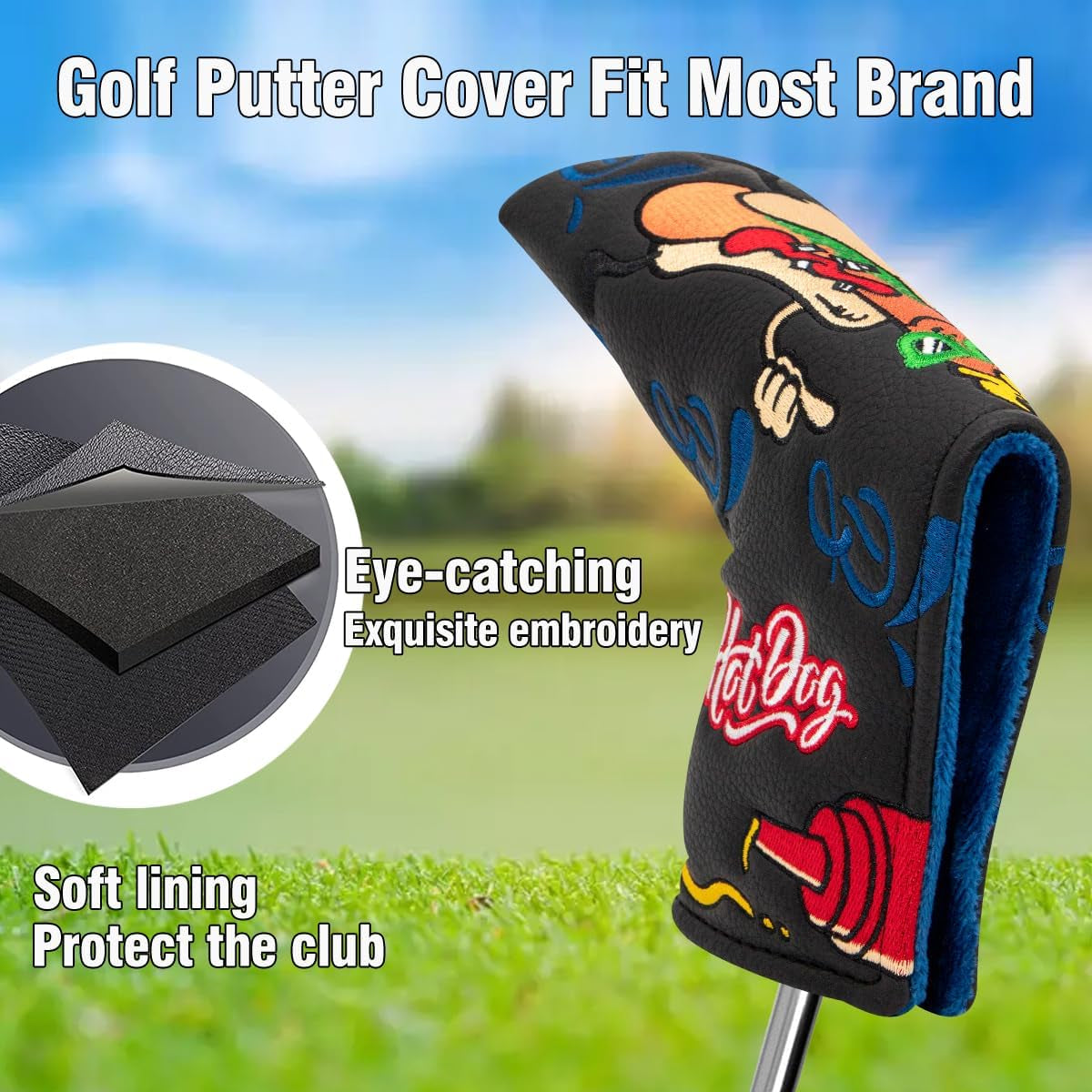 Putter Covers Hotdog Mallet Putter Headcover Blade Putter Covers Leather Golf Headcover with Magnetic Golf Club Cover for All Brand