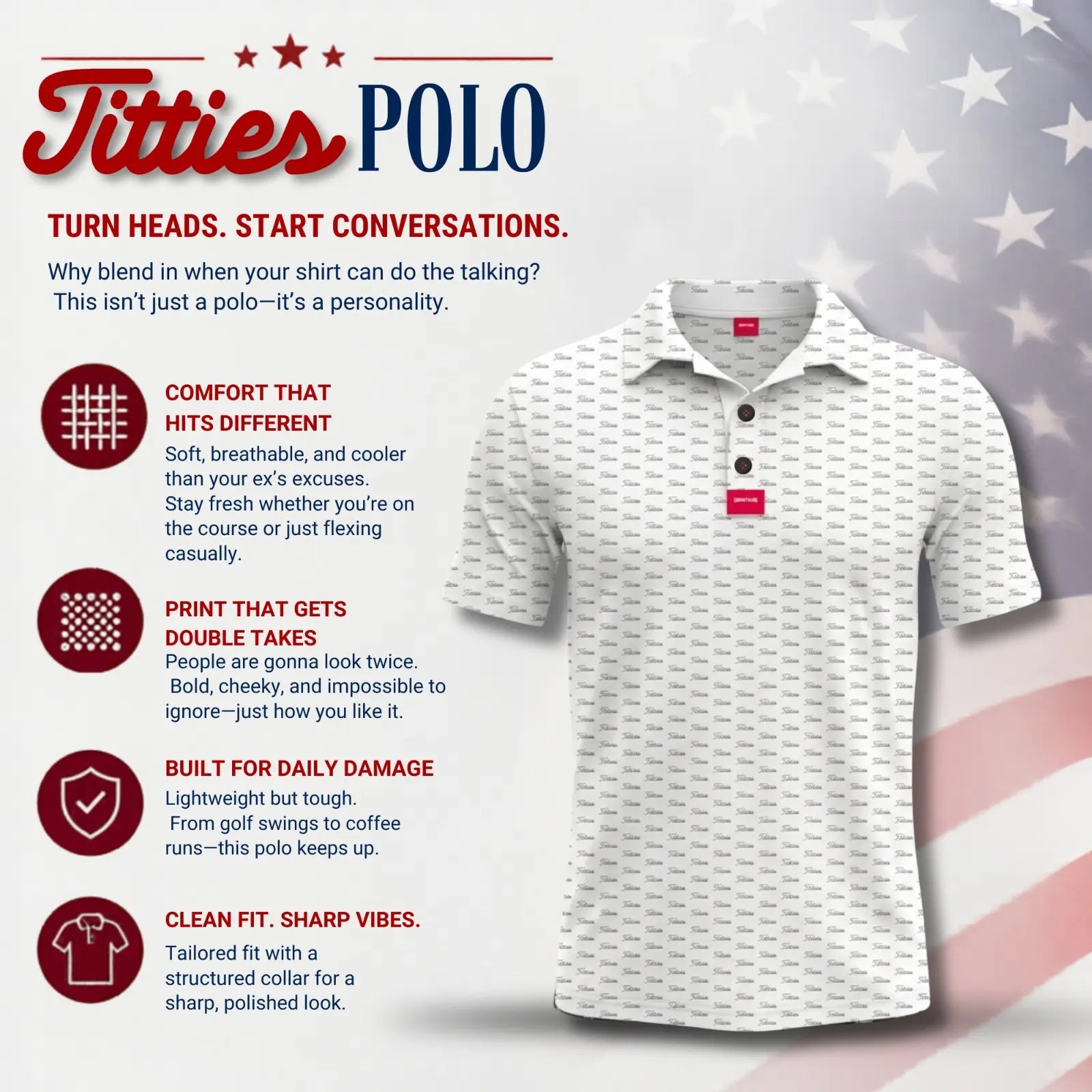 Titties Golf Polo - Funny Golf Shirts for Men - Funny Golf Polos for Men - Mens Funny Golf Shirts - Golf Shirt Funny