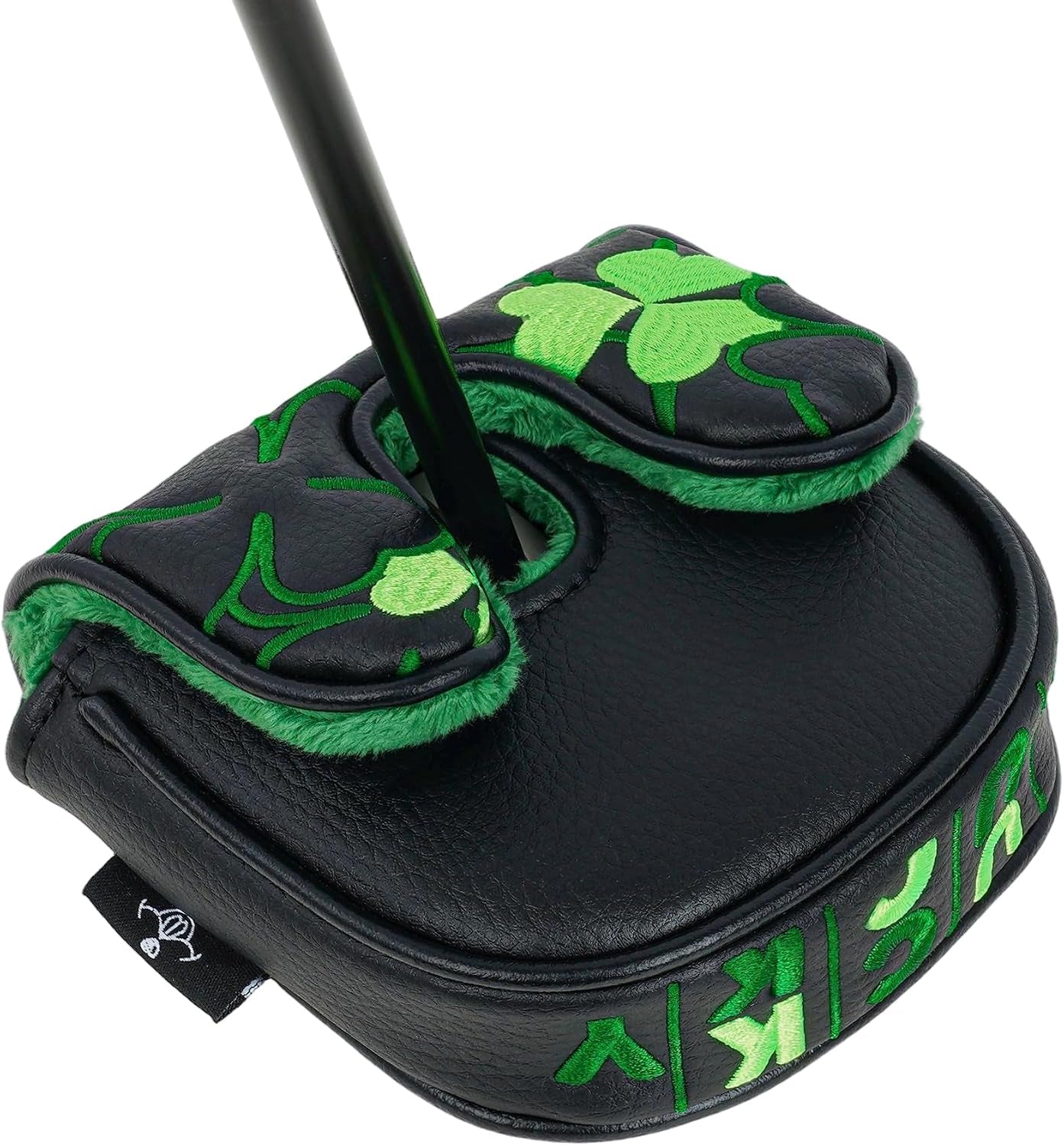 Golf Putter Covers Mallet Putter Headcover Magnetic Closure, Shamrock Putter Cover Headcover Black Leather Mallet Putter Covers for 2 Ball Putter