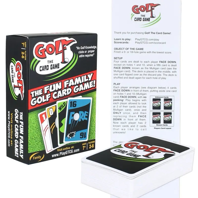 Golf the Card Game Family Fun Strategy Ages 7+ Multigenerational Play 2-6 Players No Golf Knowledge Required Mulligan Wild Fore! Cards Easy Learn Travel Gift Party Entertainment Competition Fast Play Commander Deck