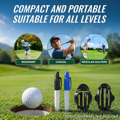 4-Piece Golf Ball Marker Alignment Kit, Stencils & Pens | Includes T-Line and Straight-Line Stencils with 2 Fine Tip Pens for Marking Golf Balls and Improving Putting Aim.