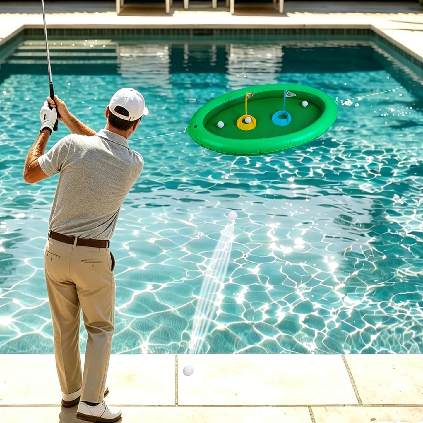 Inflatable Golf Pool Toys, Swimming Pool Game Floating Water Chipping Green | Summer Outdoor Golf Toy Gifts with 5 Golf Balls and 2 Bases for Family Yard Swimming Party