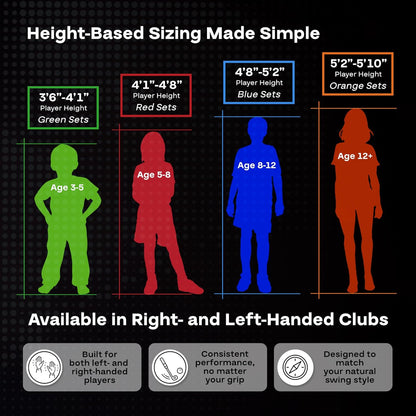 PGA Tour Youth Golf Club Set for Ages 8-12 & 12+ (4’8”–5’10”), Right and Left-Handed Kids Golf Sets – Beginner Junior Golf Clubs with Lightweight Stand Bag, Mallet Putter, Hybrid, Driver