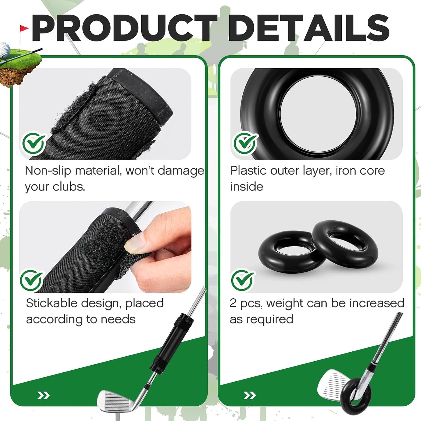 Golf Club Weights Golf Swing Weights for Practice and Warm up Swing Trainer Rings with 2 Pcs Weighted Donut Accessory Equipment Tool for Clubs