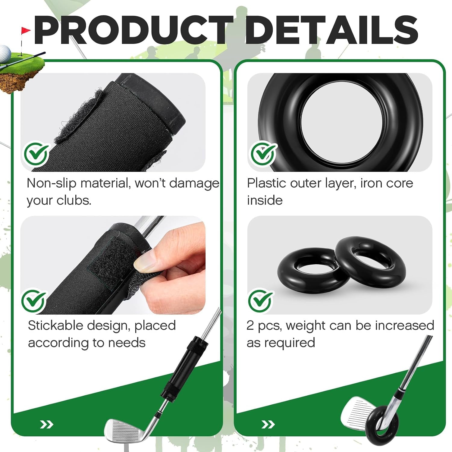 Golf Club Weights Golf Swing Weights for Practice and Warm up Swing Trainer Rings with 2 Pcs Weighted Donut Accessory Equipment Tool for Clubs