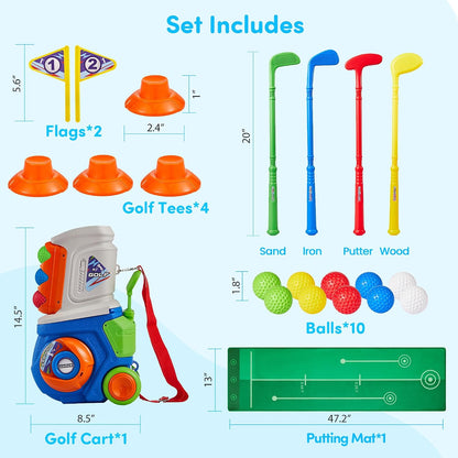 24 Pcs Golf Clubs Set, Golf Toys, Birthday Gift for Boys and Girls | 4 Plastic Golf Clubs and 10 Golf Balls with Cart, Indoor & Outdoor Golf Toy Set, Sports Toys for Boys and Girls, Blue