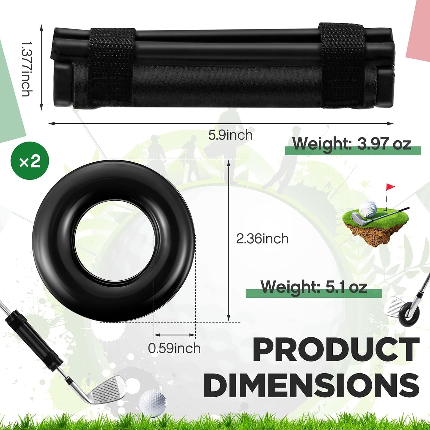 Golf Club Weights Golf Swing Weights for Practice and Warm up Swing Trainer Rings with 2 Pcs Weighted Donut Accessory Equipment Tool for Clubs