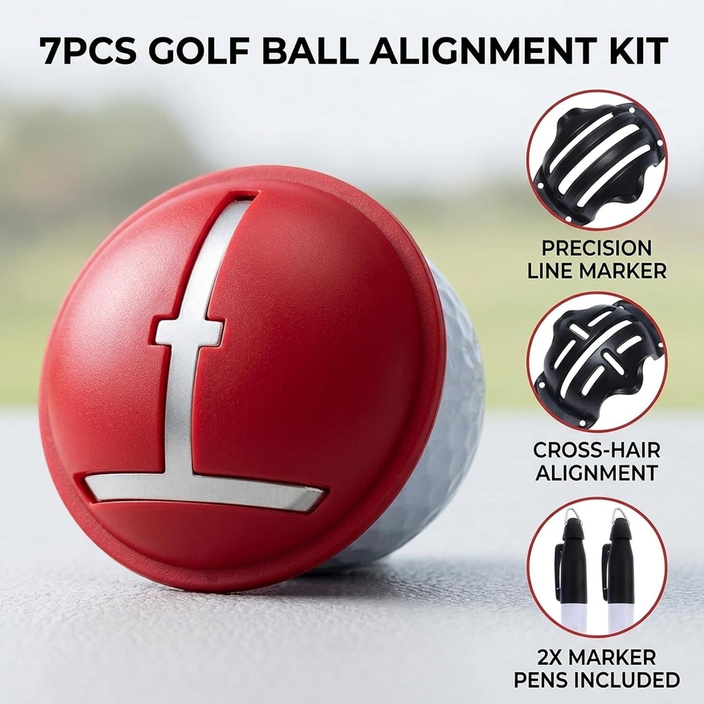 7Pcs Impact Ball Liner Set, Golf Ball Line Marker Tool, Golf Alignment Line Drawing Kit for Putting, Swing Practice & Training