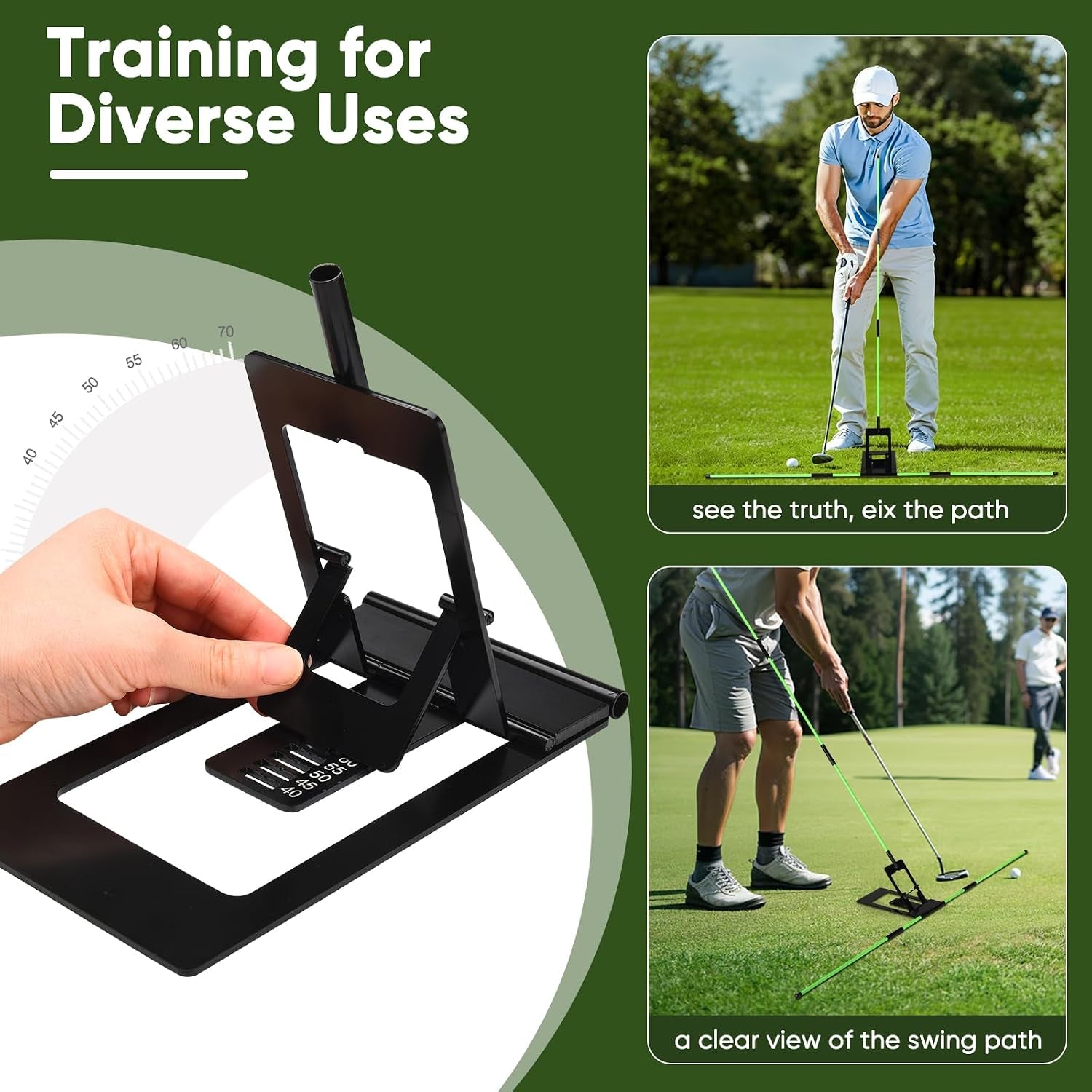Golf Alignment Sticks Holder with Angle Adjustment, Golf Training Aid with Golf Alignment Stick, Weighted Golf Swing Training Aid Golf Trainer for Putting, Swing, Aiming