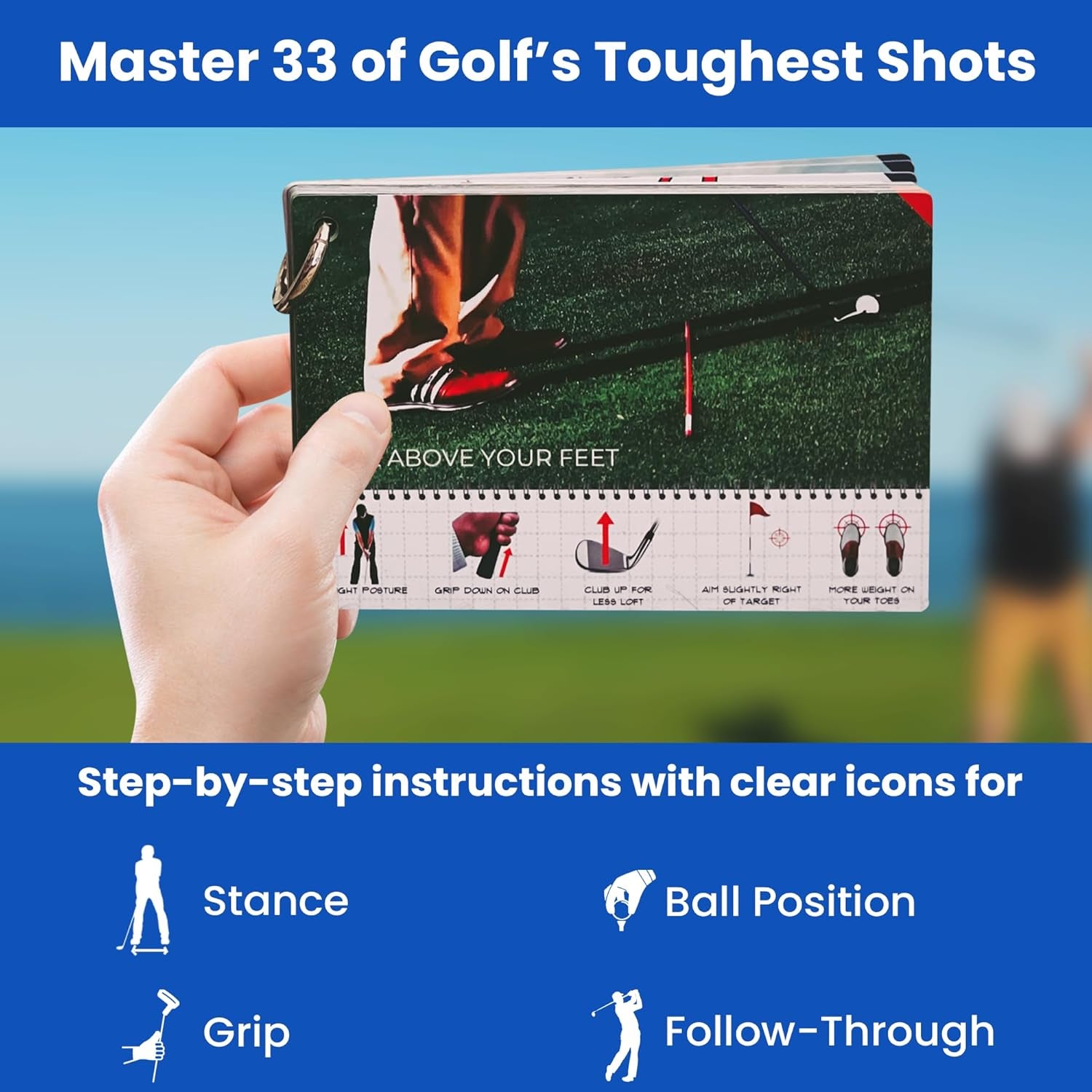 Golf Reference Cards - How to Hit 33 of Golf'S Hardest Shots | Know the Right Shot before You Swing - Step-By-Step Guidance with Visuals - Waterproof Cards That Clip Right to Your Bag