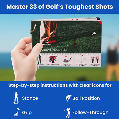 Golf Reference Cards - How to Hit 33 of Golf'S Hardest Shots | Know the Right Shot before You Swing - Step-By-Step Guidance with Visuals - Waterproof Cards That Clip Right to Your Bag