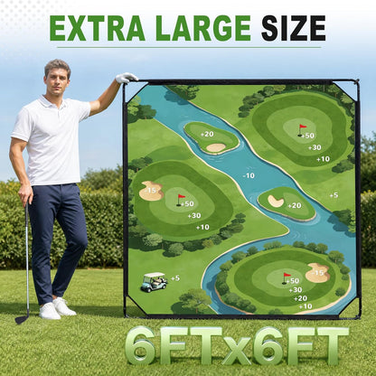 71"×71" Golf Chipping Game Outdoor Indoor, Double Sided Golf Chipping Practice Set with Hitting Mat, Golf Club, Sticky Ball,Scoreboard