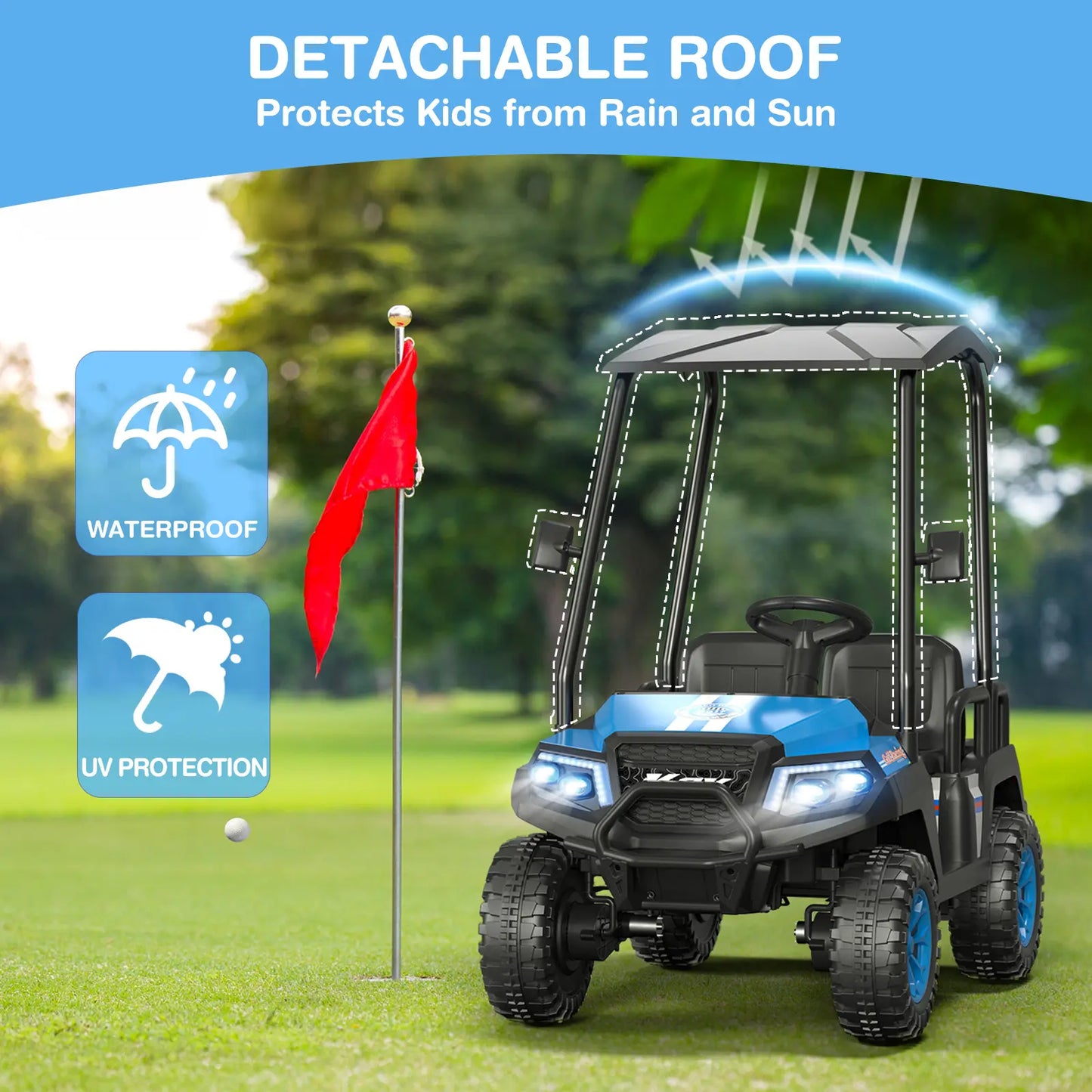 #Summerfinds LIGIANT R9 24V Kids Golf Cart, 4WD Electric Car W/Remote Control, Detachable Awning & Music, Festive Christmas Gift for Boys & Girls#Summervibes Ride on Wheels
