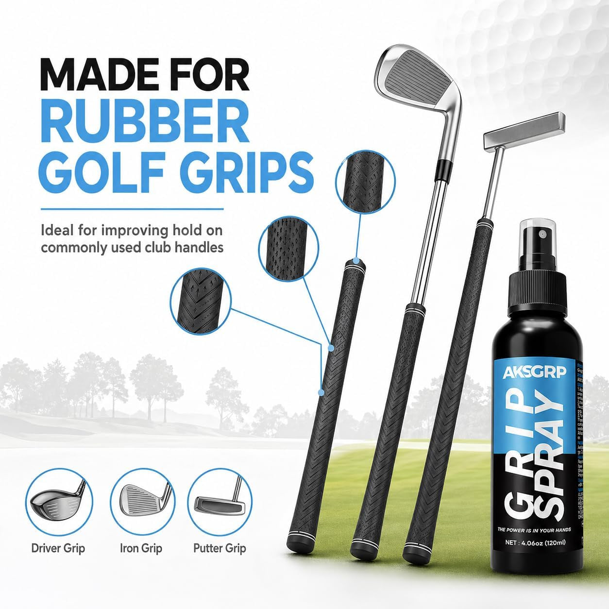 Golf Grip Spray, 120Ml anti Slip Grip Enhancer for Rubber Grips | Helps Enhance Grip Friction, Reduce Slipping and Support a More Secure Hold for Driver, Iron & Putter Clubs