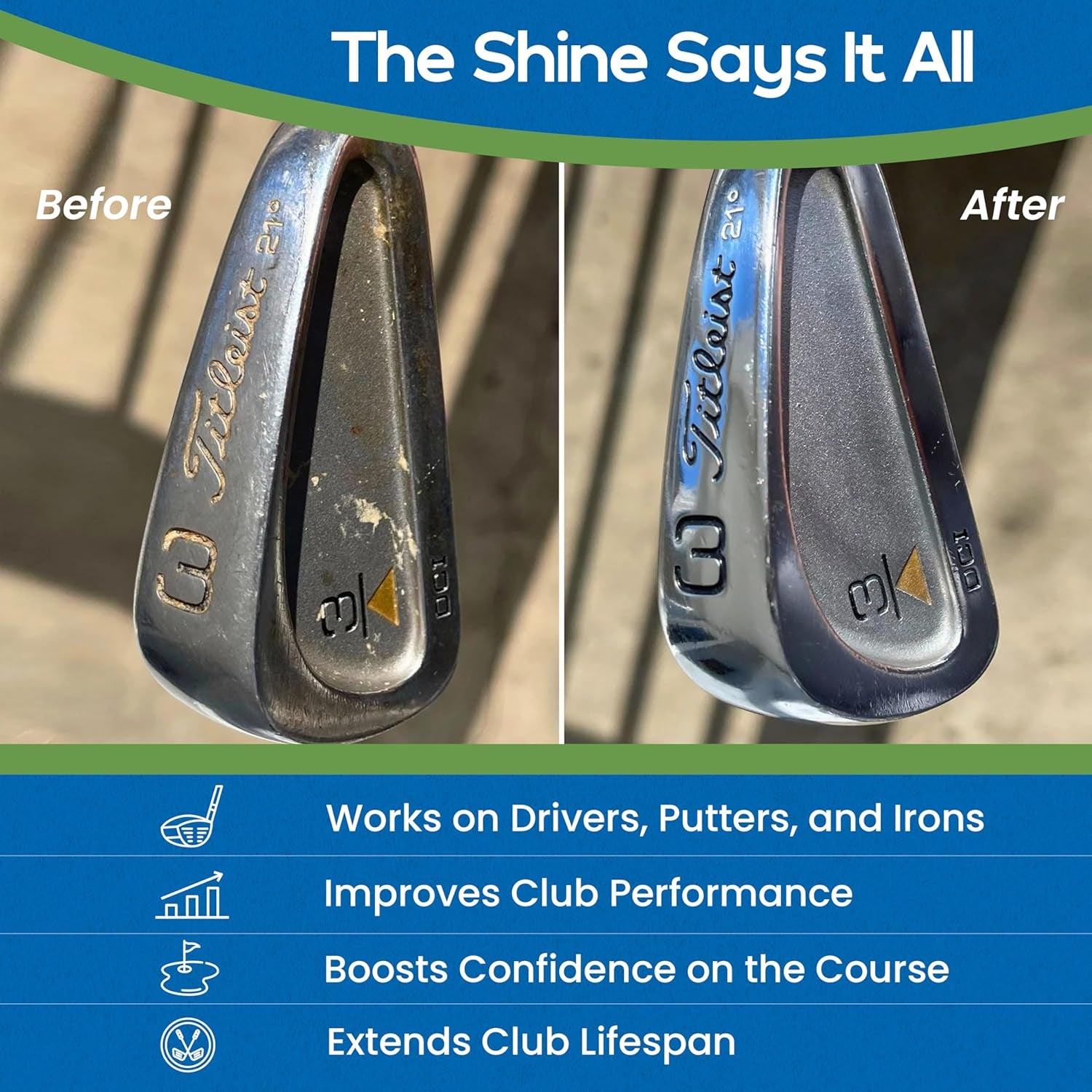 Golf Club Care Kit – Clean, Polish, and Restore Irons, Drivers, Putters – Scratch, Scuff, Rust Remover – Complete Golf Club Maintenance Kit with Grip Cleaner, Club Cleaner, and Polish