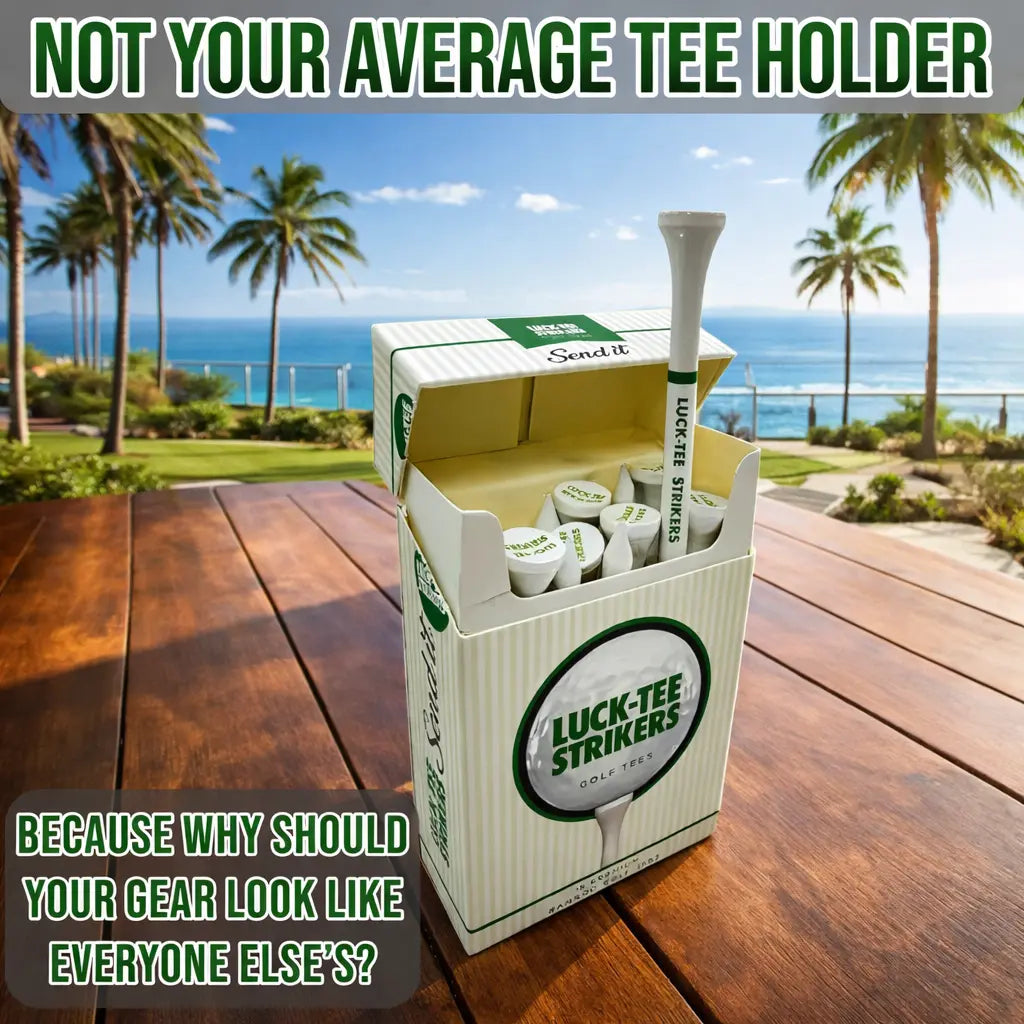 Luck-Tee Strikers Flip-Top Golf Tee Holder | Vintage-Style Pocket Case with 18 Bamboo Tees | Unique Golf Gift for Men, Cool Fathers Day Gift Golf Accessories