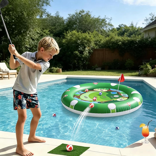 2 in 1 Kids Inflatable Golf Pool Set with Floating Poker Table Pool Game | Golf Water Chipping Game & Card Games, Summer Outdoor Golf Toys Gift for Boys Girls Teen Adults Family Yard Swimming Party