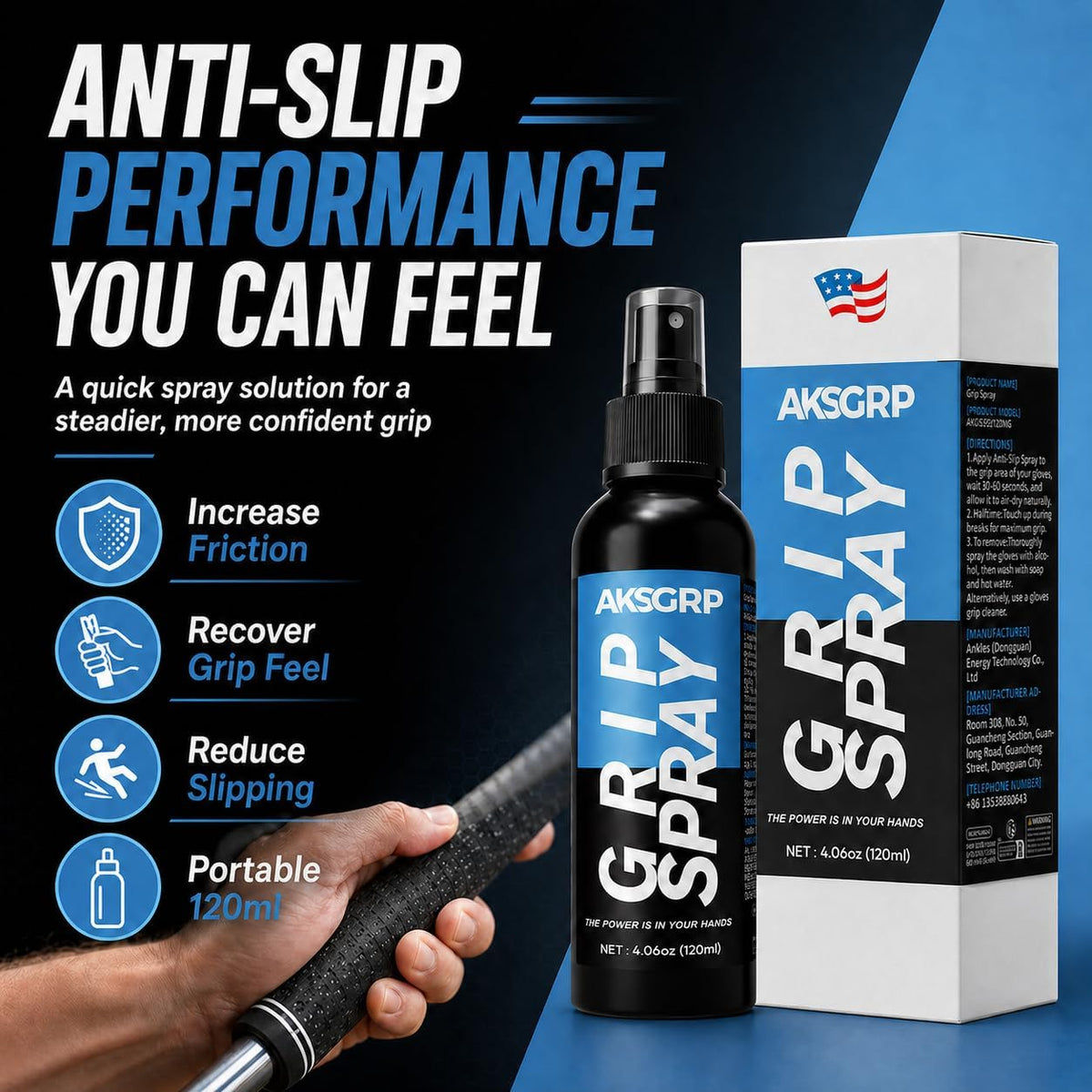 Golf Grip Spray, 120Ml anti Slip Grip Enhancer for Rubber Grips | Helps Enhance Grip Friction, Reduce Slipping and Support a More Secure Hold for Driver, Iron & Putter Clubs