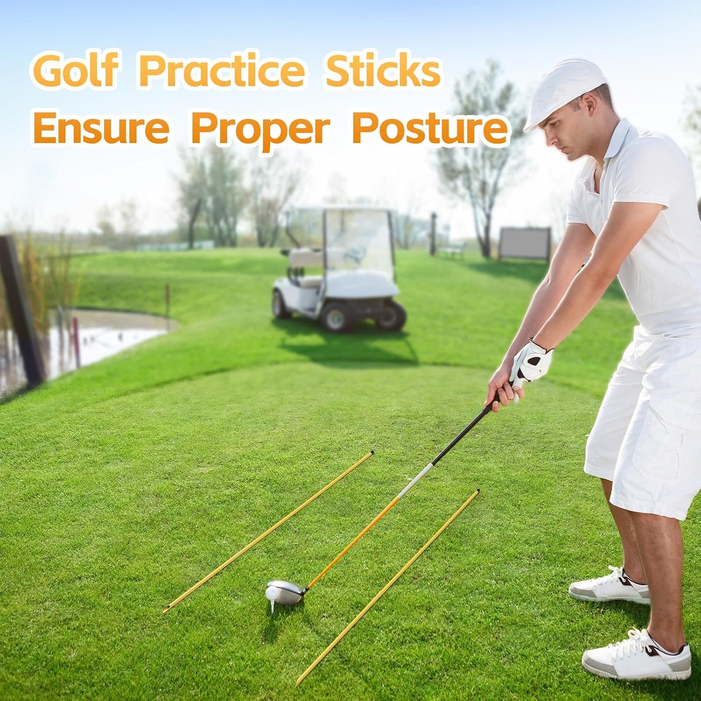 Golf Alignment Sticks 3 Pack, 58 Inch Golf Swing Practice Stick, Adjustable Length Golf Practice Rods Alignment Training Sticks for Aiming, Putting, Full Swing Trainer, Yellow
