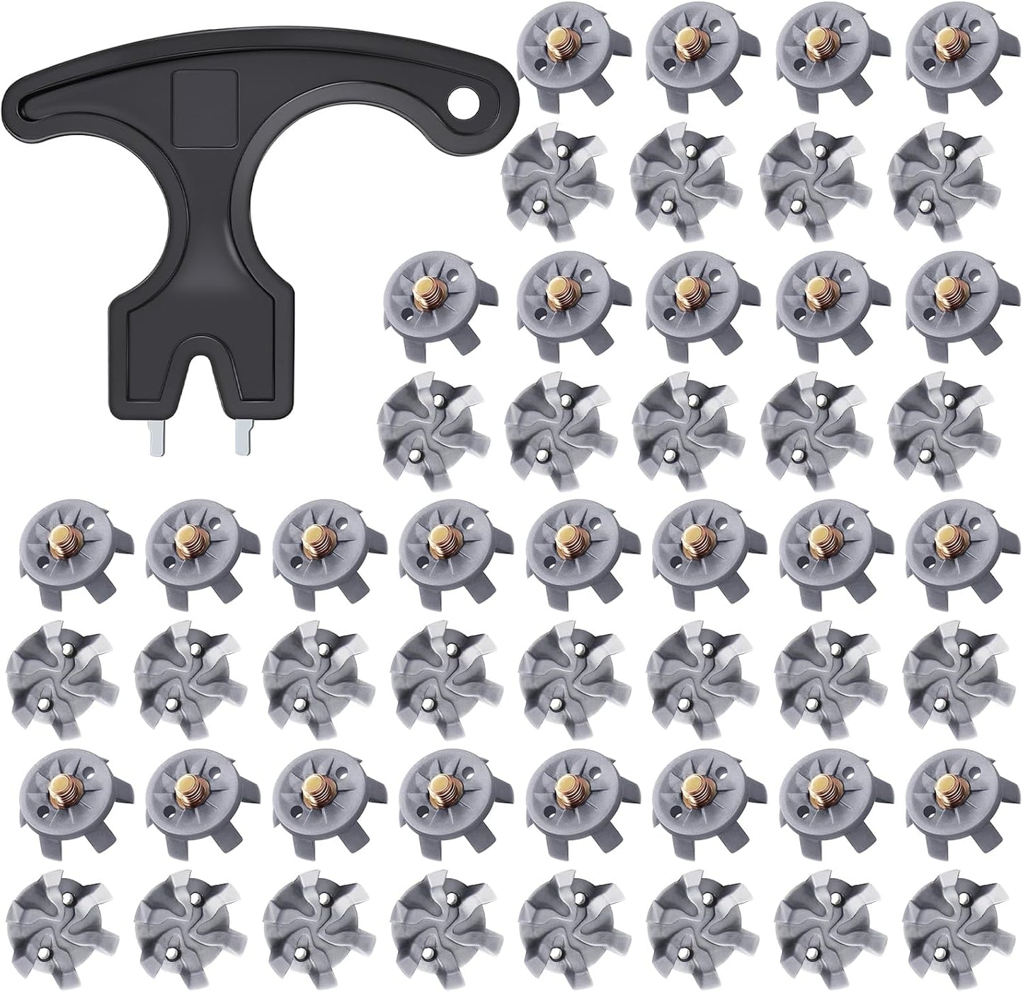 51 Pcs Golf Shoe Spikes Replacements Set Includes 50 Shoe Cleats Replacement & 1 Black Cleats Spanner Metal Thread Screw 6 Mm Dia Golf Accessories