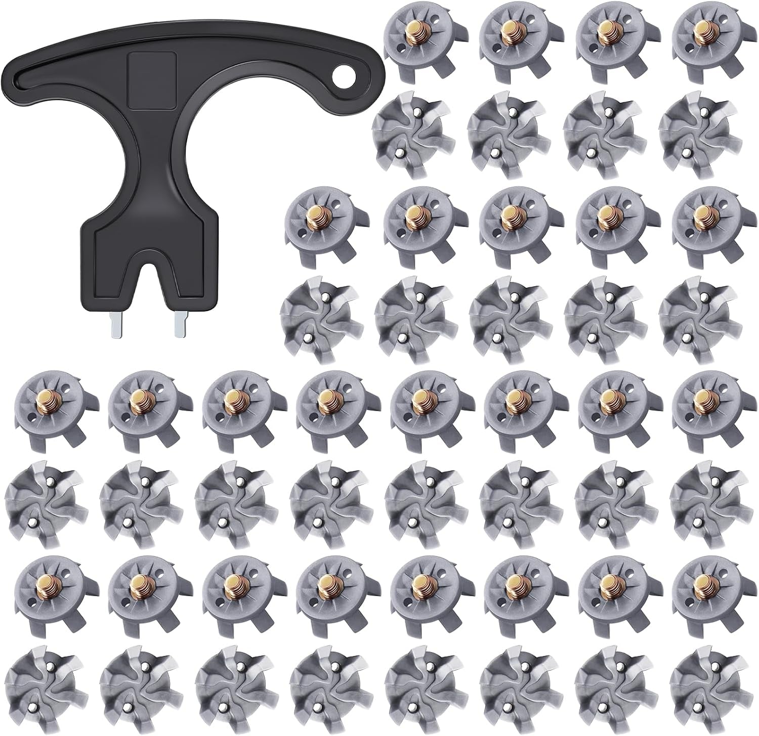 51 Pcs Golf Shoe Spikes Replacements Set Includes 50 Shoe Cleats Replacement & 1 Black Cleats Spanner Metal Thread Screw 6 Mm Dia Golf Accessories