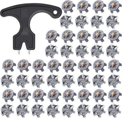 51 Pcs Golf Shoe Spikes Replacements Set Includes 50 Shoe Cleats Replacement & 1 Black Cleats Spanner Metal Thread Screw 6 Mm Dia Golf Accessories