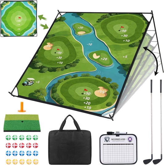71"×71" Golf Chipping Game Outdoor Indoor, Double Sided Golf Chipping Practice Set with Hitting Mat, Golf Club, Sticky Ball,Scoreboard