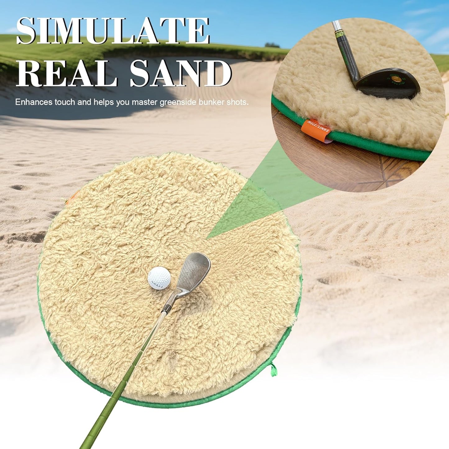 Golf Bunker Hitting Training Mat with 2 Pu Ball Golf Simulator Bunker Addition Realistic Sand Simulation Bunker Putter for Backyard Indoor Non-Slip TPR Bottom Improve Consistency Skills