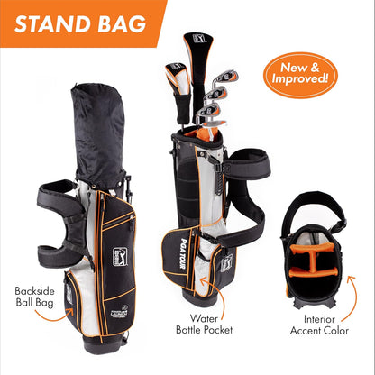PGA Tour Youth Golf Club Set for Ages 8-12 & 12+ (4’8”–5’10”), Right and Left-Handed Kids Golf Sets – Beginner Junior Golf Clubs with Lightweight Stand Bag, Mallet Putter, Hybrid, Driver